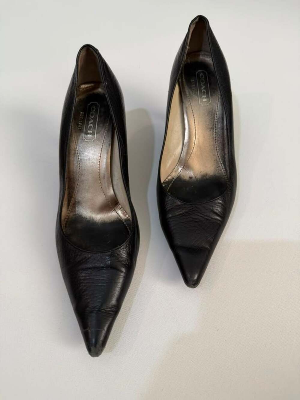 Coach Black Leather Pointed-Toe Kitten Heels